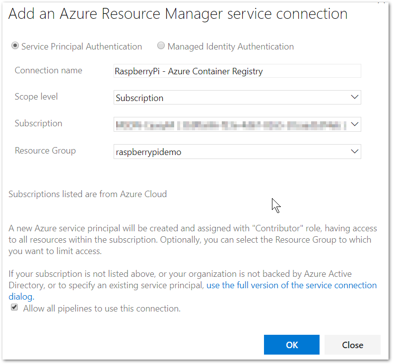 configure service connection