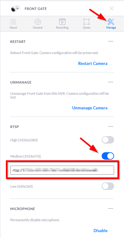 unifi protect rtsp camera