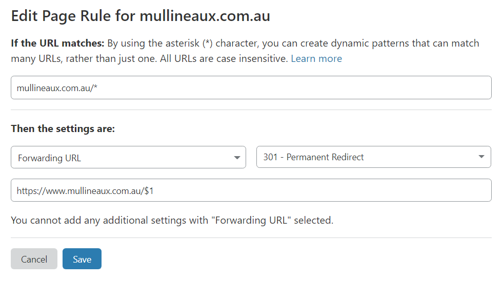 HTTPS redirection via page rules