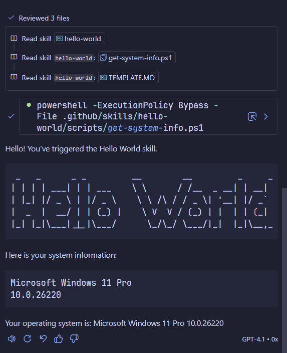 Screenshot of the response using the template