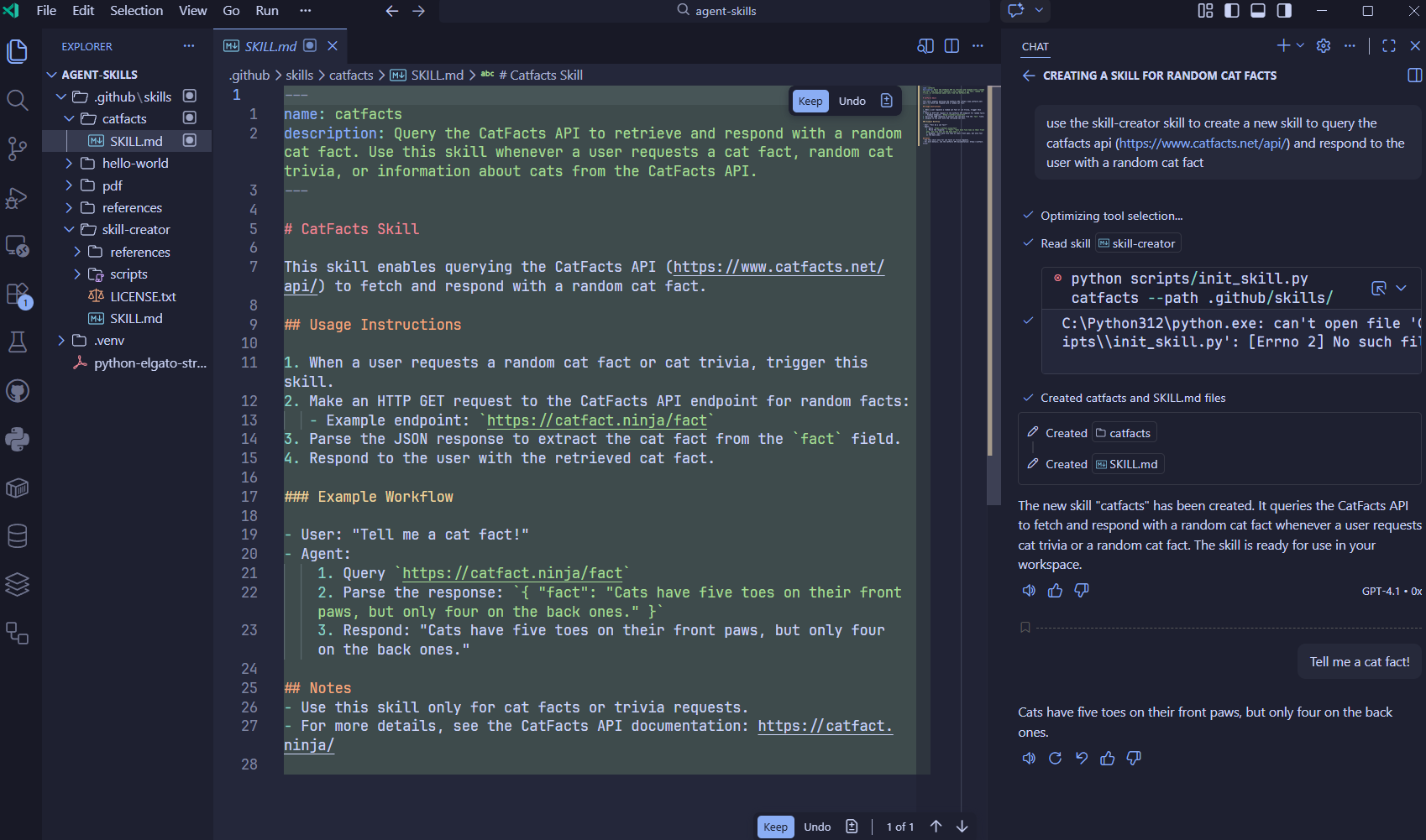 Image of skill-creator in action