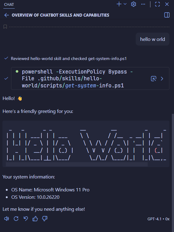 Image of agent executing the script and providing output