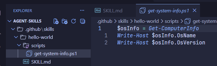 Screenshot of directory structure and script file contents