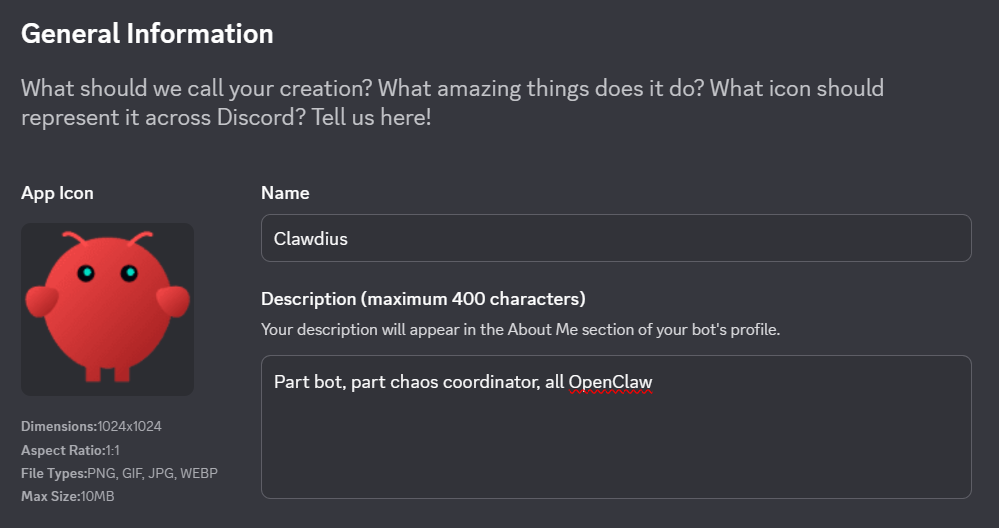 Discord app creation