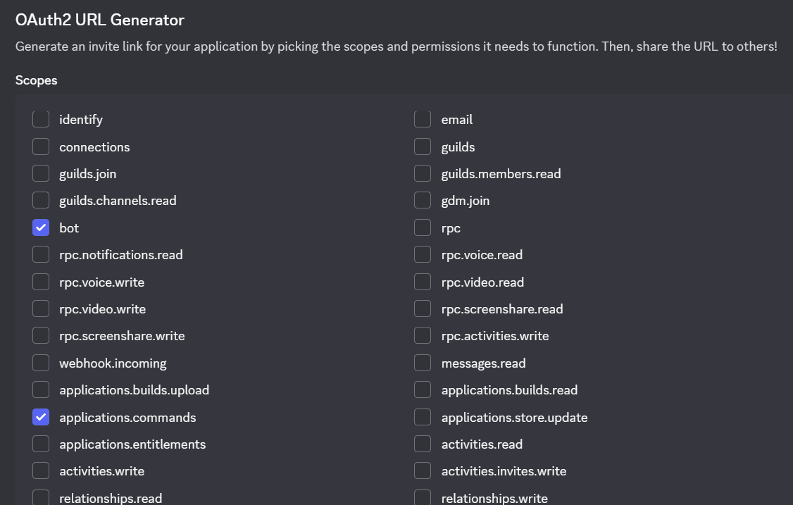 Discord OAuth scopes