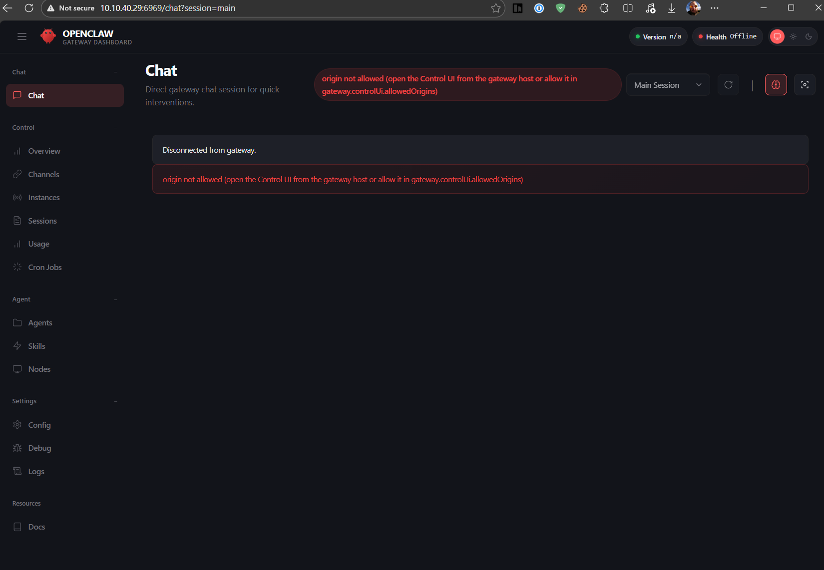 OpenClaw dashboard errors