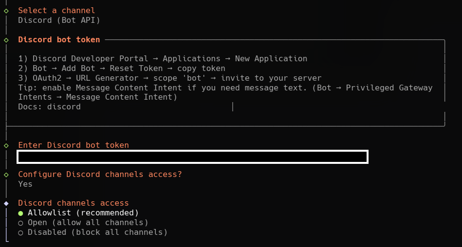 OpenClaw Discord token paste