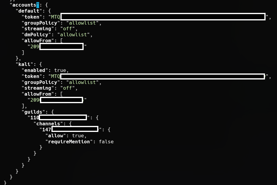 OpenClaw Kali account config