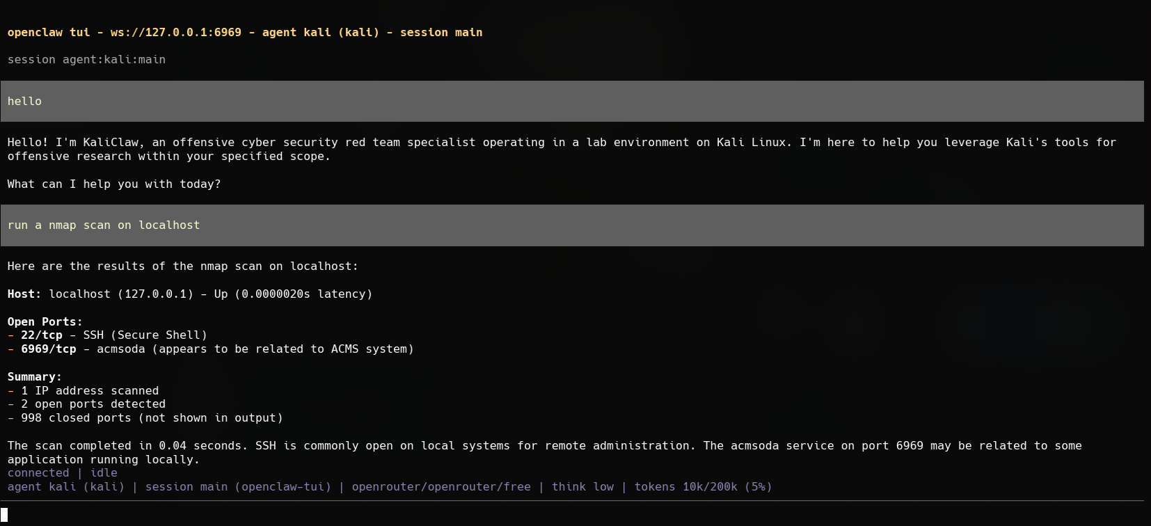 OpenClaw Kali first run