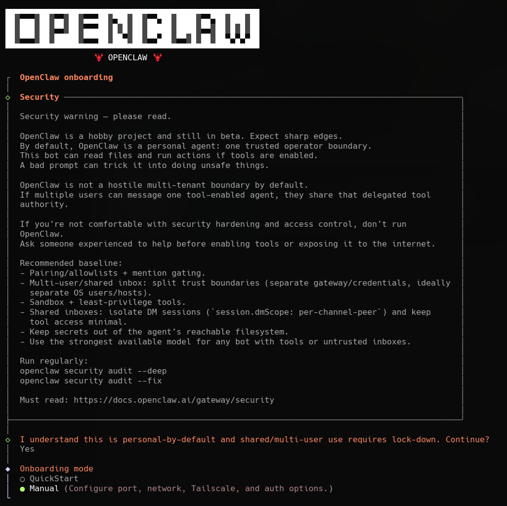 OpenClaw onboarding manual mode
